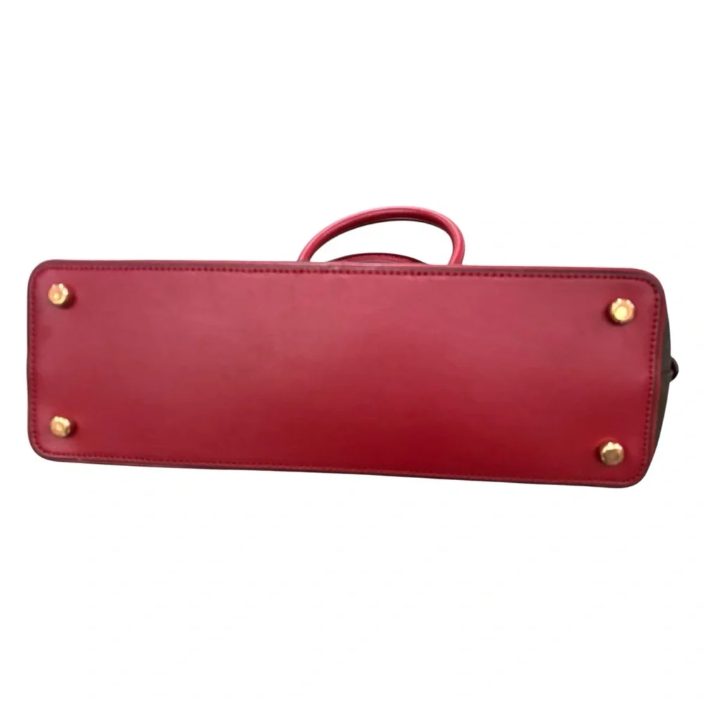 COACH Brown Signature Dome Satchel with Red Handles - Picture 6 of 12